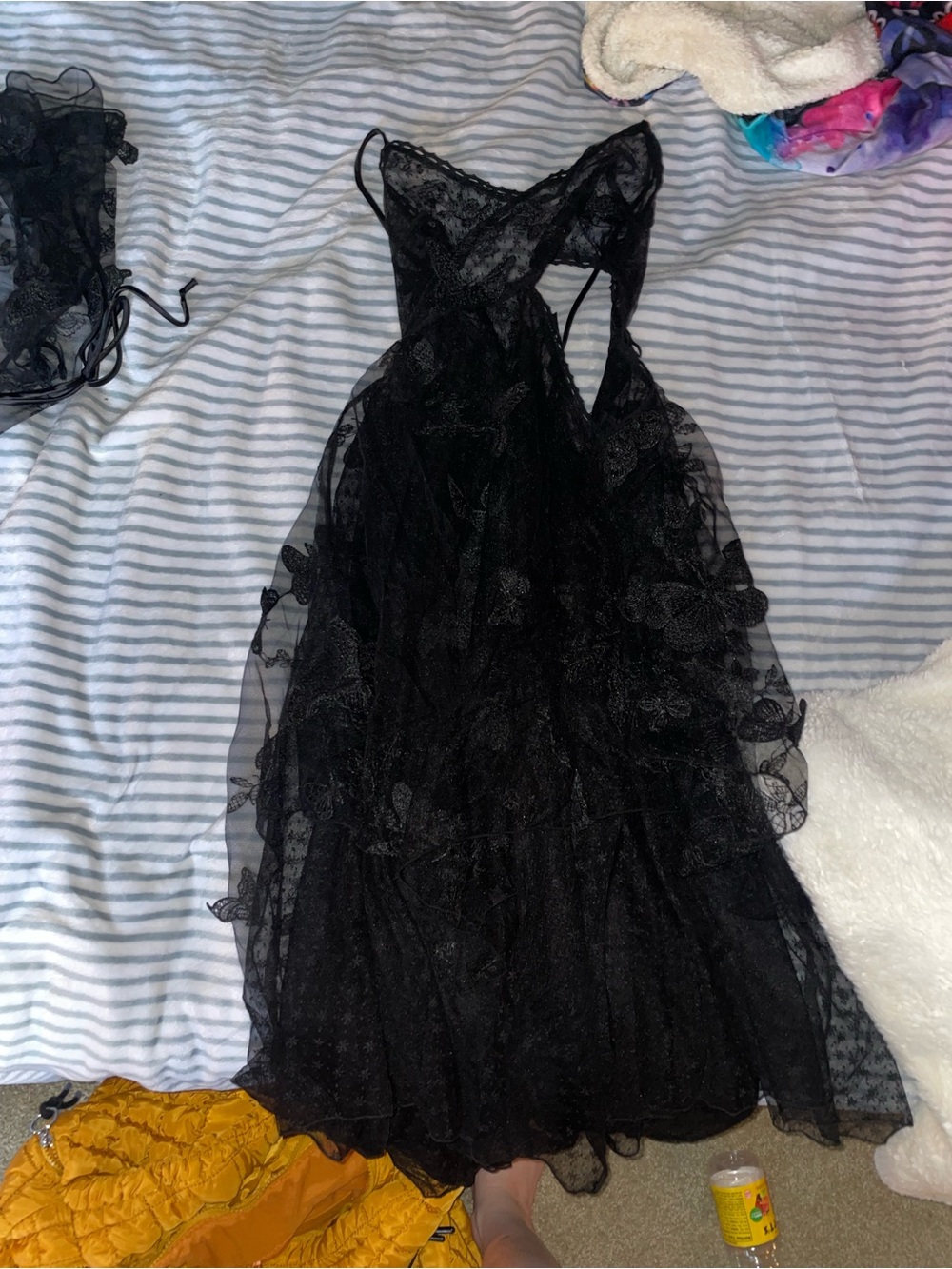 Dolls Kill Black Lace butterfly side cut out Tiered Dress